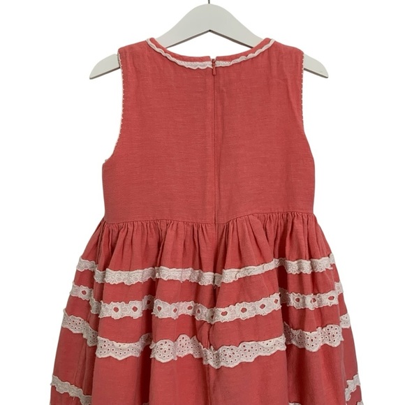 Boden Linen Blend Sun Dress Little Girls 6-7 Crochet Eyelet Coral Striped Lace - Picture 3 of 14
